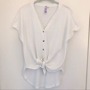 Francesca’s white waffle knit tie front top